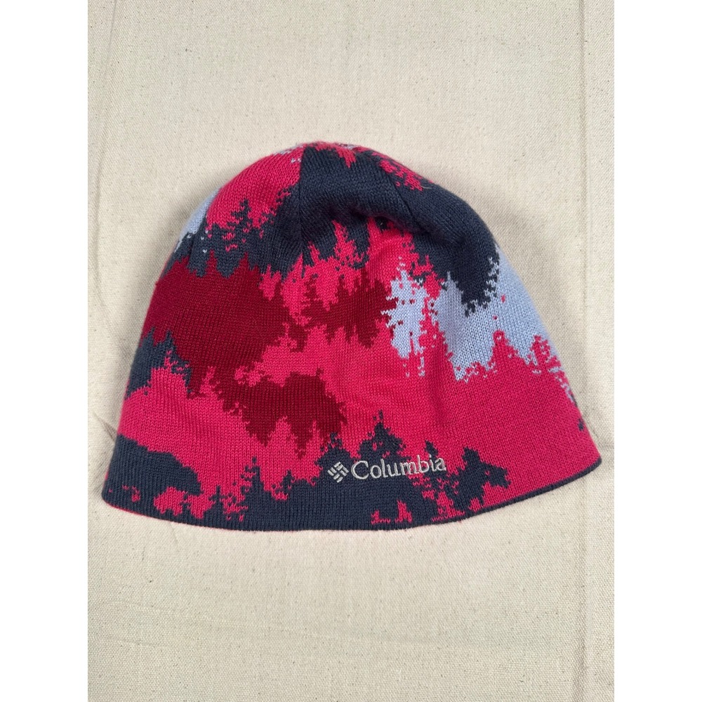 Columbia Youth Reversible Beanie Hat Pink Navy Abstract Stripe L/XL XY9013